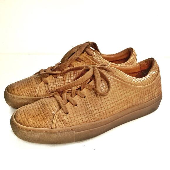 Aquatalia Alaric Woven Leather Sneakers | Italy Waterproof Tan Luxe Street Style - Picture 4 of 16